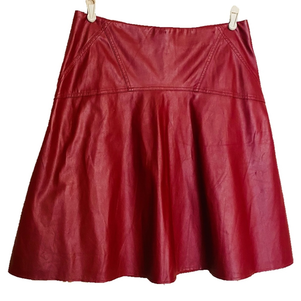 BCBG MaxAzria Camber A-line Faux Leather Skirt in Merlot Size Medium